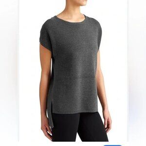 Athleta Aster Ribbed Short Sleeve Tunic Sweater XXS Cotton‎ Blend Charcoal Gray